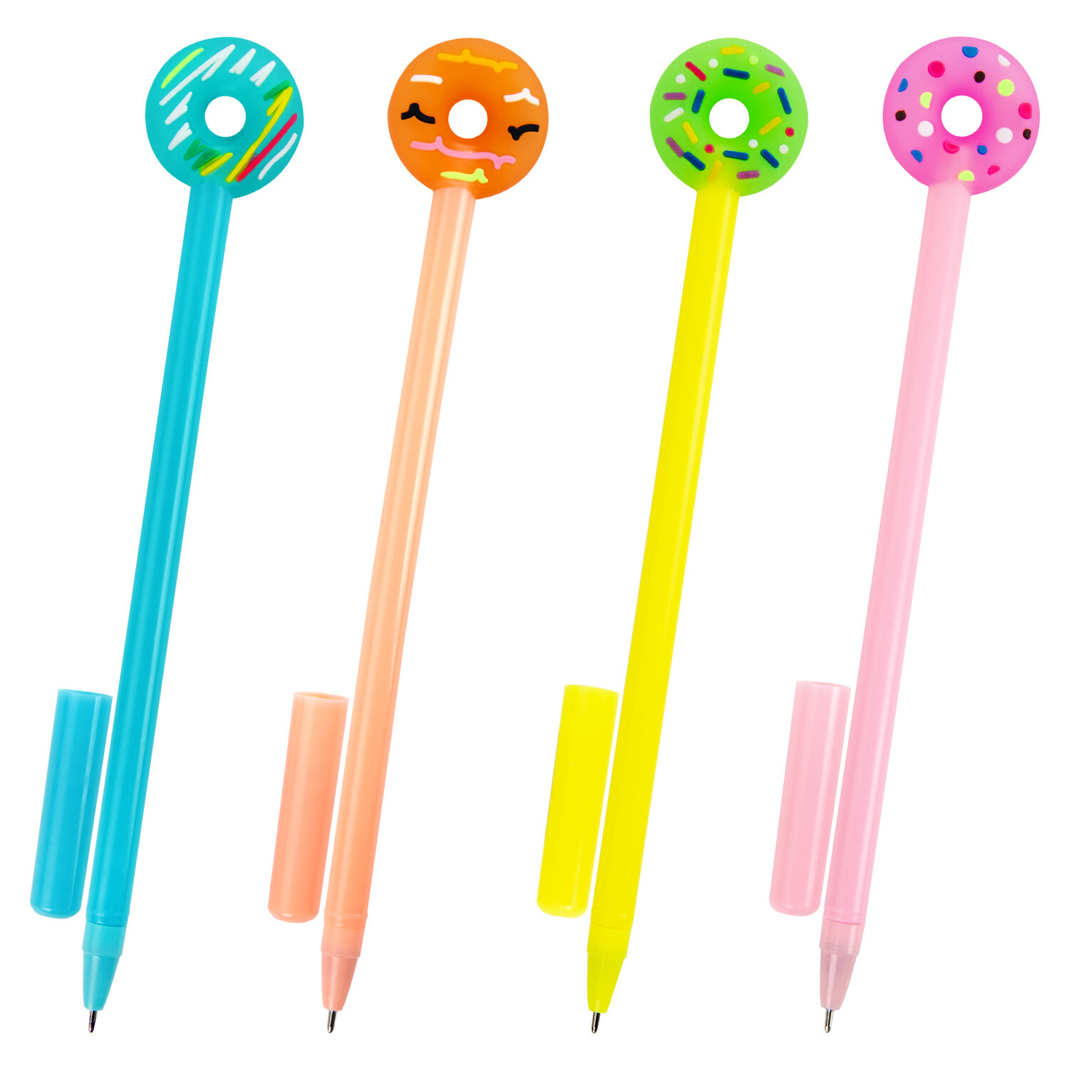 Ручка с топпером шариковая ЮНЛАНДИЯ "Пончик", корпус ассорти, СИНЯЯ, узел 0,7мм, КОМПЛЕКТ 12шт 143799