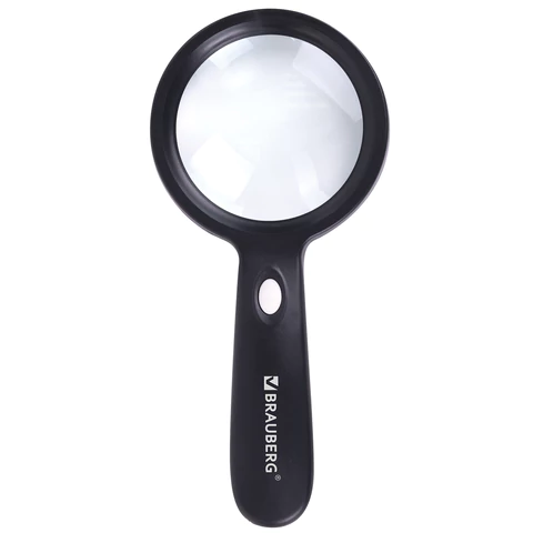 Лупа просмотровая с LED-ПОДСВЕТКОЙ, диаметр 90 мм, увеличение 10, корпус черный, BRAUBERG, 455928 - МСК «Форвард»