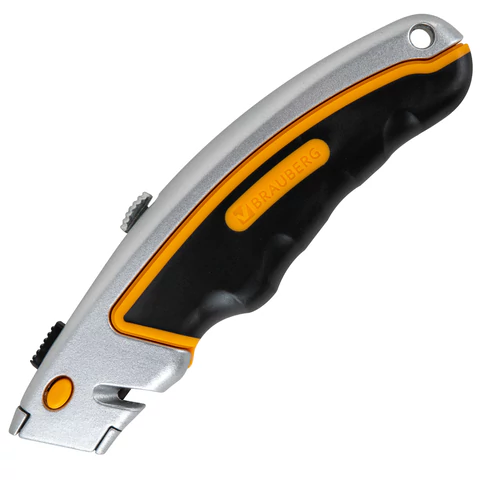 Нож универсальный мощный алюминиевый BRAUBERG "Heavy duty", автофиксатор, резиновые вставки, 238735 - МСК «Форвард»