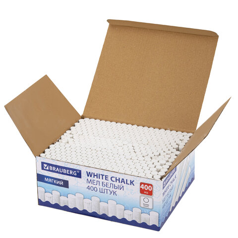Мел белый круглый мягкий, 400 штук, BRAUBERG, картонная упаковка, 272770 - МСК «Форвард»