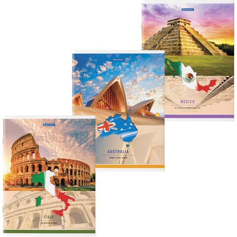 Тетрадь А4 48л. BRAUBERG скоба, клетка, обложка картон, TRAVEL, 404039