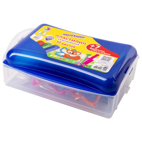 Пластилин в боксе ЮНЛАНДИЯ "ЮНЛАНДИК В ЗООПАРКЕ", 12 цветов, 130 г, скалка, стек,7 формочек, 105863