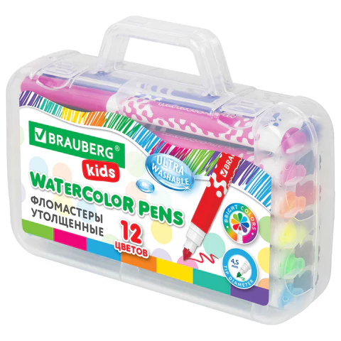 Фломастеры в портфельчике утолщенные 12 цветов, вентилируемый колпачок, BRAUBERG KIDS, 152185 - МСК «Форвард»
