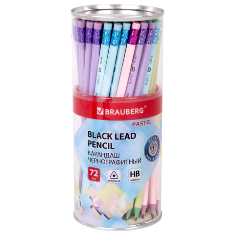 Карандаш чернографитный BRAUBERG "PASTEL", 1 шт., HB, трехгранный, с ластиком, 181995 - МСК «Форвард»