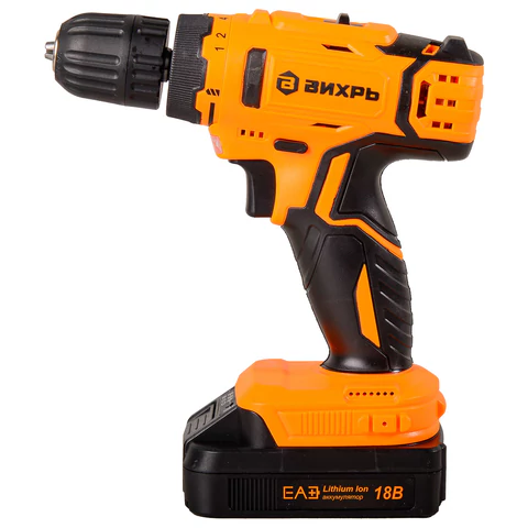 Дрель-шуруповерт безударная АККУМУЛЯТОРНАЯ, с двумя аккумуляторами 2 Ач, 18 В, ВИХРЬ ДА-18Л-2К, 72/14/9 671120 - МСК «Форвард»
