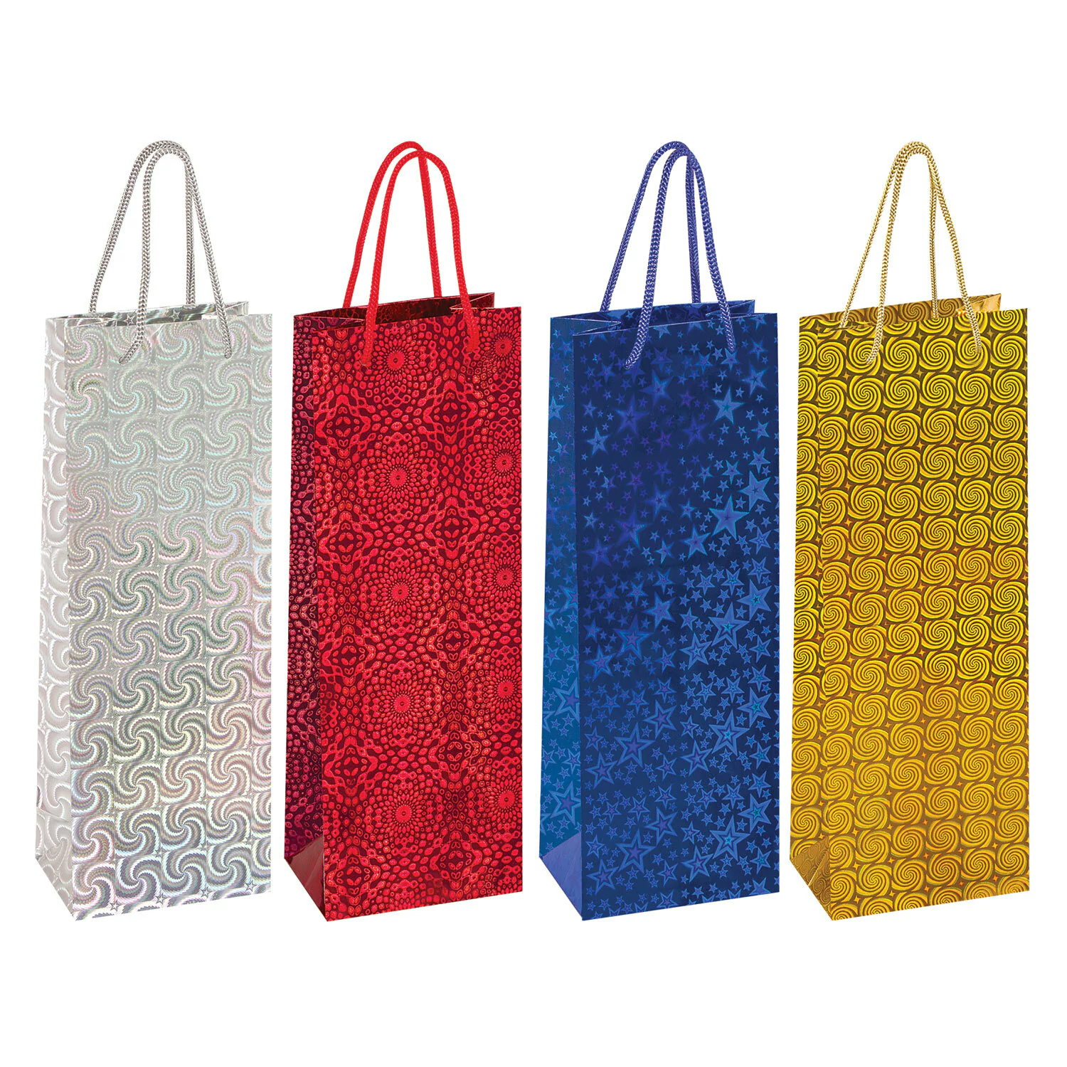 Пакет подарочный 13x8,5x36 см, ЗОЛОТАЯ СКАЗКА голография, ассорти 4 цвета, 606608