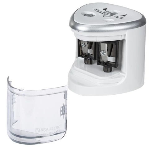 Точилка электрическая BRAUBERG DUAL (для 2 диаметров карандашей!), 4 батарейки АА, белая, 270580 - МСК «Форвард»