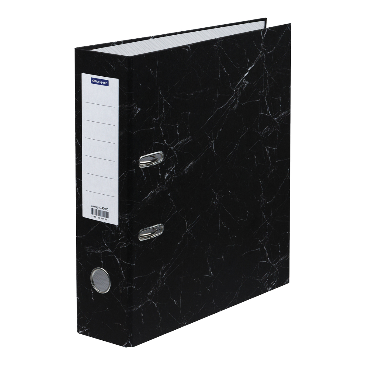 Папка регистратор OfficeSpace, 80мм, мрамор, черная 340062 минпромторг
