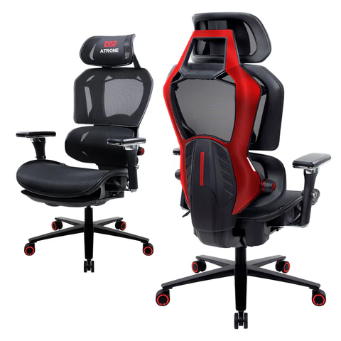 Кресло ATRONE (АТРОН) "Optimus ER-707", адаптивный механизм со слайдером, сетка, черный/красный, 532968 под заказ 8 дней