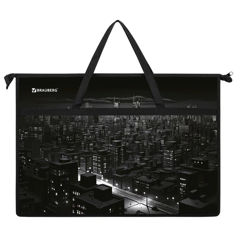 Папка для рисунков и чертежей с ручками BRAUBERG А3, пластик, молния сверху, "Night city", 273410 - МСК «Форвард»