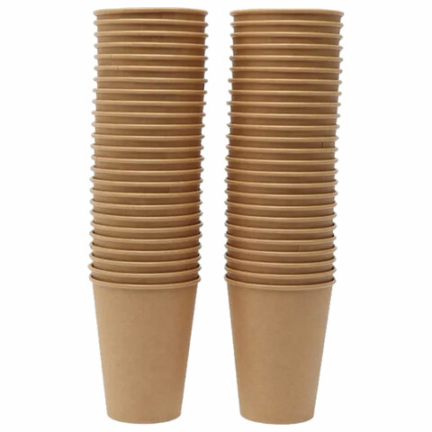 Стакан одноразовый бумажный 350/410 мл, D 90 мм, КОМПЛЕКТ 50 шт., однослойные, холодное/горячее, LAIMA ECO CRAFT, 608370 - МСК «Форвард»