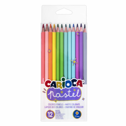 Карандаши цветные пастельные CARIOCA "Pastel", 12 цв,  шестигранные, заточенные, ПВХ чехол, 43034 181702