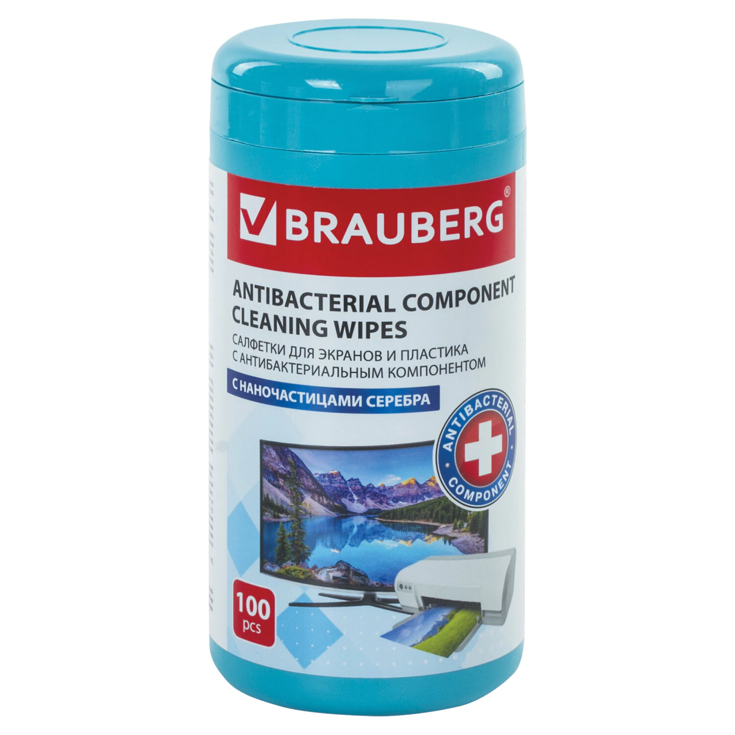 Салфетки АНТИБАКТЕРИАЛЬНЫЕ ДЛЯ МОНИТОРОВ, ОПТИКИ И ПЛАСТИКА, ПЛОТНЫЕ, BRAUBERG, 100шт, 513476