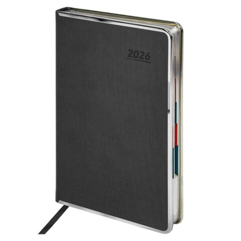 Ежедневник датированный 2026 А5 148х218 мм, GALANT "Infinity Silver", под кожу, серый, 117499 - МСК «Форвард»