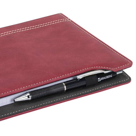 Блокнот А5 165x218 мм, BRAUBERG "Perfect", под кожу софт-тач, держатель для ручки, 80 листов, клетка, бордовый, 116616 - МСК «Форвард»