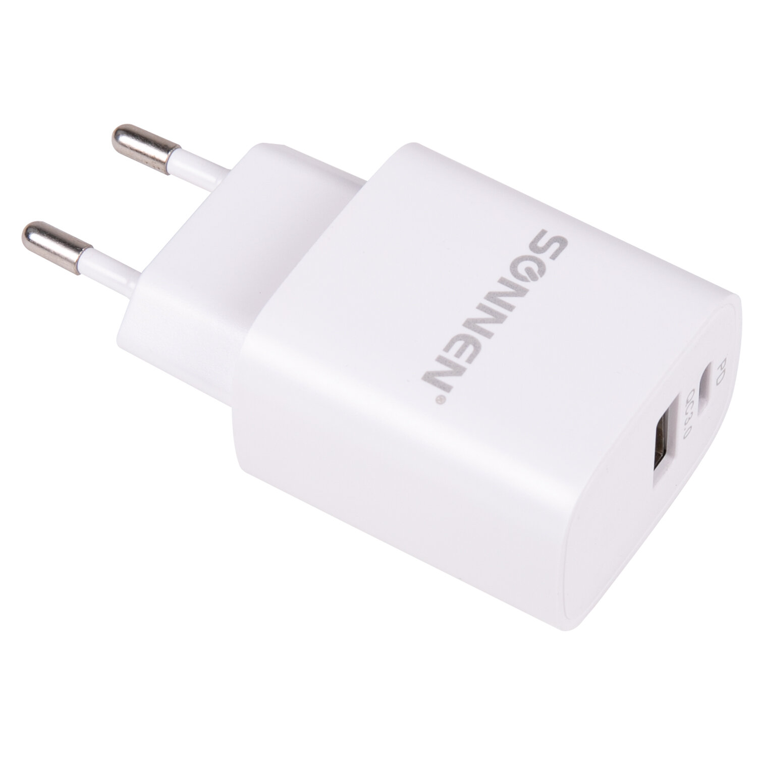 Зарядное устройство быстрое сетевое (220В) SONNEN, порты USB+Type-C,QC3.0, 3 А, белое, 455505