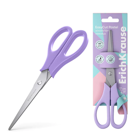 Ножницы ERICH KRAUSE "EasyCut Pastel" 170 мм, цвет ассорти, в картонной упаковке с европодвесом, 60875 274128 - МСК «Форвард»