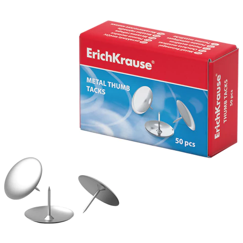Кнопки канцелярские ERICH KRAUSE металлические никелированные, 50 штук, в картонной коробке, 7851 226603 - МСК «Форвард»