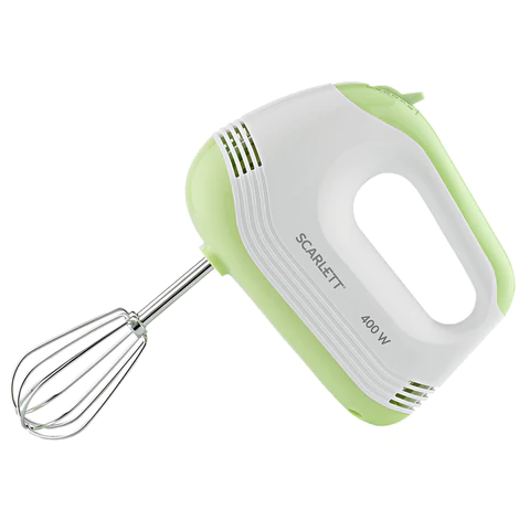 Миксер SCARLETT SC-HM40S15, 400 Вт, 5 скоростей, 2 венчика, 2 крюка для теста, белый/зеленый 455876 - МСК «Форвард»