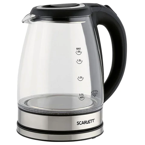 Чайник SCARLETT SC-EK27G88, 1,8 л, 1800 Вт, закрытый нагревательный элемент, стекло, черный 457207 - МСК «Форвард»