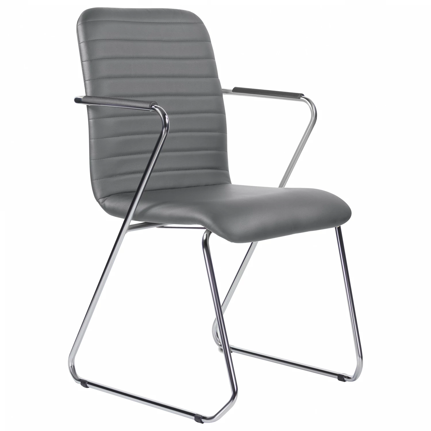 Кресло для приемных и переговорных BRABIX Visit CF-101, хром, экокожа, темно-серое (S-0422), 532561