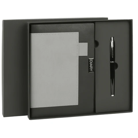 Ежедневник в наборе с ручкой А5, 144x210 мм, BRAUBERG "Style" под кожу, 160 листов, черный, 116860
