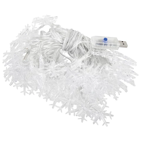 Электрогирлянда-нить комнатная "Снежинки" 10 м, 80 LED, теплый белый, USB, ЗОЛОТАЯ СКАЗКА, 592204 - МСК «Форвард»