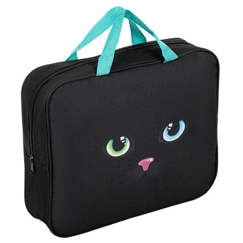 Папка на молнии с ручками А4, мешок для обуви 42х33 см, пенал 20х10 см, "Black cat" НАБОР BRAUBERG, 271434 - МСК «Форвард»