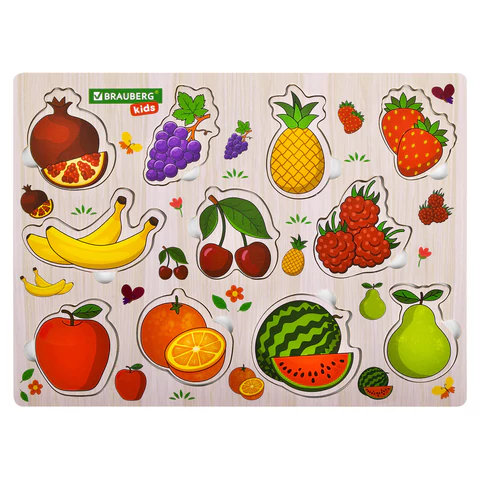 Рамка-вкладыш деревянная развивающая "Фрукты и ягоды", 22х30 см, BRAUBERG KIDS, 665254 - МСК «Форвард»