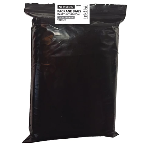 Пакеты ZIP-LOCK ОЧЕНЬ ПРОЧНЫЕ, комплект 100 шт., 100x150 мм, ПВД, 80 мкм., ЧЁРНЫЕ, BRAUBERG, 608932 - МСК «Форвард»