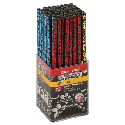 Карандаш чернографитный BRAUBERG PREMIUM TURKEY, 1 шт, "Lily", НВ, ассорти, дисплей, 181564