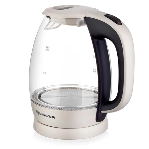 Чайник BRAYER BR1045BN, 1,8 л, 2200 Вт, закрытый нагревательный элемент, стекло, бежевый 456077 - МСК «Форвард»