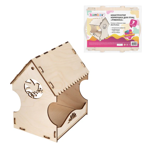 Конструктор, кормушка для птиц, сборная модель "Рябинка", 20х17х13 см, фанера, BAMBOX (БАМБОКС), 666180