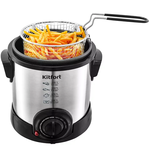 Фритюрница KITFORT KT-2009, 1000 Вт, объем 1 л, регулировка 130-190 °С, 1 корзинка, черная/серебристая, КТ-2009 458191 - МСК «Форвард»