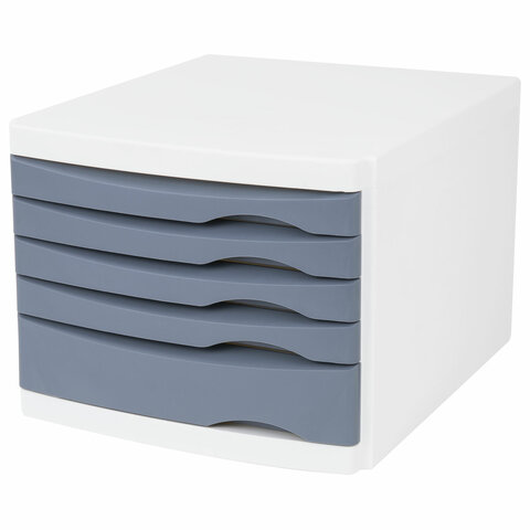 Бокс с 5 выдвижными лотками, корпус светлый, лотки серые, 235х300х355 мм, BRAUBERG "Office-Expert", 238045 - МСК «Форвард»