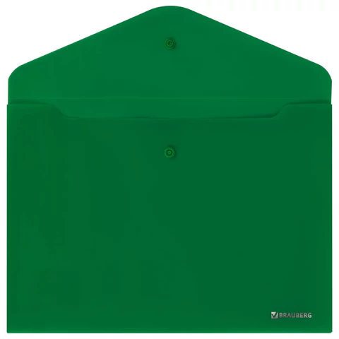 Папка-конверт с кнопкой BRAUBERG "SUPER", А4, матовая непрозрачная, зеленая, ПРОЧНАЯ 0,2 мм, 272877 - МСК «Форвард»