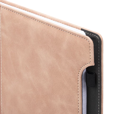 Блокнот А5 165x218 мм, BRAUBERG "Perfect", под кожу софт-тач, держатель для ручки, 80 листов, клетка, бежевый, 116617 - МСК «Форвард»