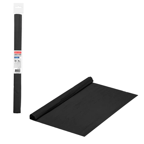 Бумага гофрированная/креповая, 32г/м2, 50х250см, черная, в рулоне, BRAUBERG, 112530
