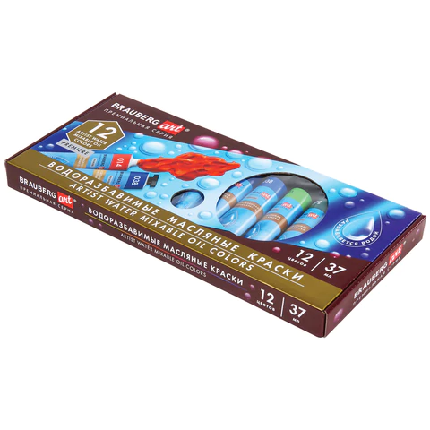 Краски масляные ВОДОРАЗБАВИМЫЕ художественные, 12 цветов по 37 мл в тубах, BRAUBERG ART PREMIERE, 192293 - МСК «Форвард»