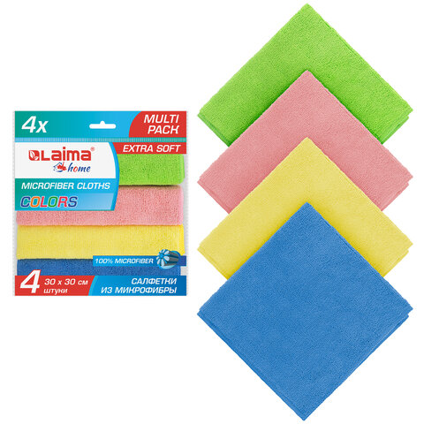 Салфетка из плотной микрофибры 30х30см "MULTI PACK PRO COLOUR 30" КОМПЛЕКТ 4шт LAIMA, 607792