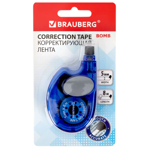 Корректирующая лента BRAUBERG "Bomb", 5 мм х 8 м, корпус темно-синий с резиновой вставкой, 273024 - МСК «Форвард»