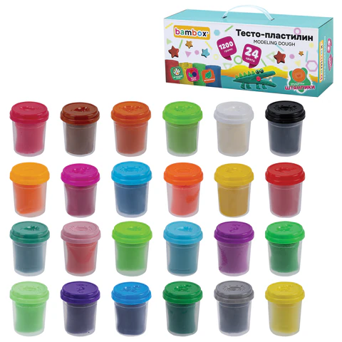 Тесто-пластилин для лепки СУПЕР ПЛАСТИЧНОЕ, 24 цвета, 1200 г, крышки-штампики, BAMBOX (БАМБОКС), 107249 - МСК «Форвард»