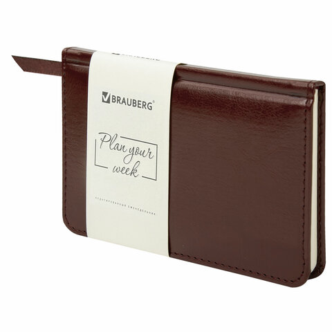 Еженедельник недатированный МАЛЫЙ ФОРМАТ 95х155мм А6 BRAUBERG Imperial под кожу, 64л, корич, 126185
