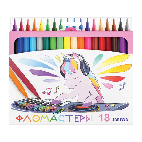 Фломастеры ПИФАГОР "ЕДИНОРОГ", 18 цветов, вентилируемый колпачок, 152449 - МСК «Форвард»