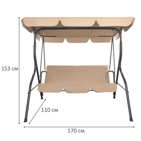 Качели садовые DASWERK (ДАСВЕРК) "COMFORT SC-003", 3 места, Ш170хГ110хВ153 см, мягкое сиденье, кофейный, 680052 - МСК «Форвард»