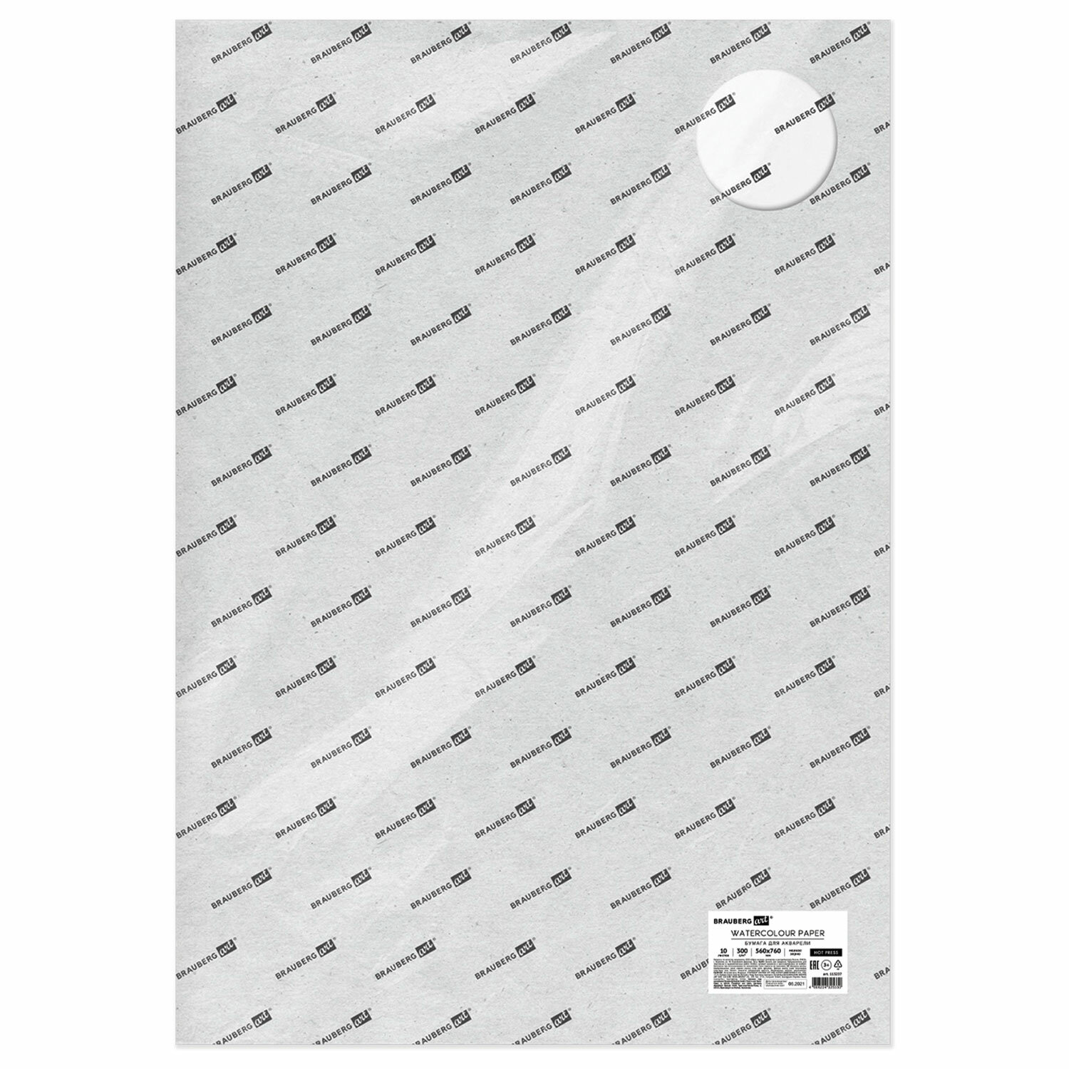 Бумага для акварели 300г 560x760мм мелкое зерно, 10 листов, BRAUBERG ART PREMIERE, 113237