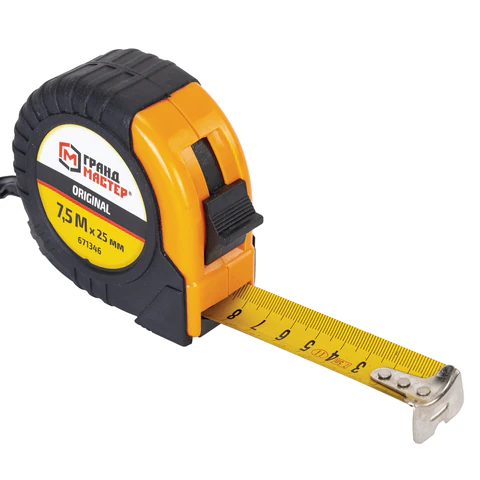 Рулетка измерительная 7,5 м х 25 мм, обрезиненный корпус, с фиксатором, ГРАНДМАСТЕР Original, 671346 - МСК «Форвард»