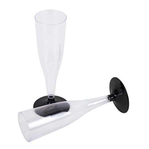 Бокал одноразовый 150 мл для шампанского "Флюте" КОМПЛЕКТ 450шт пластиковый, черная низкая ножка, ВЗЛП, 1009П/Ч 609222 - МСК «Форвард»