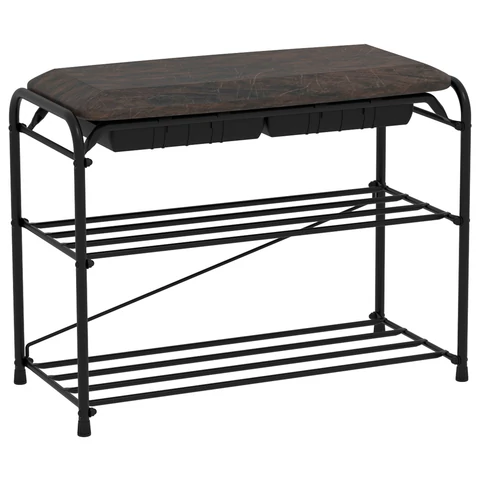 Банкетка для обуви "Альфа-23СЯ", 650х300х480 мм, 2 полки, ящик, металл/кожзам, черный/коричневый, ПДОА23СЯ Ч ZMI 700921