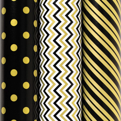 Бумага упаковочная мелованная НАБОР 3 шт., "Golden Pattern", 70х100 см, 3 дизайна, ЗОЛОТАЯ СКАЗКА, 592062